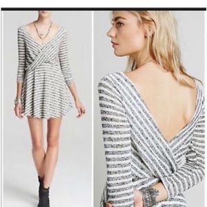 Free People black grey white striped long sleeve knit skater dress nwot XS